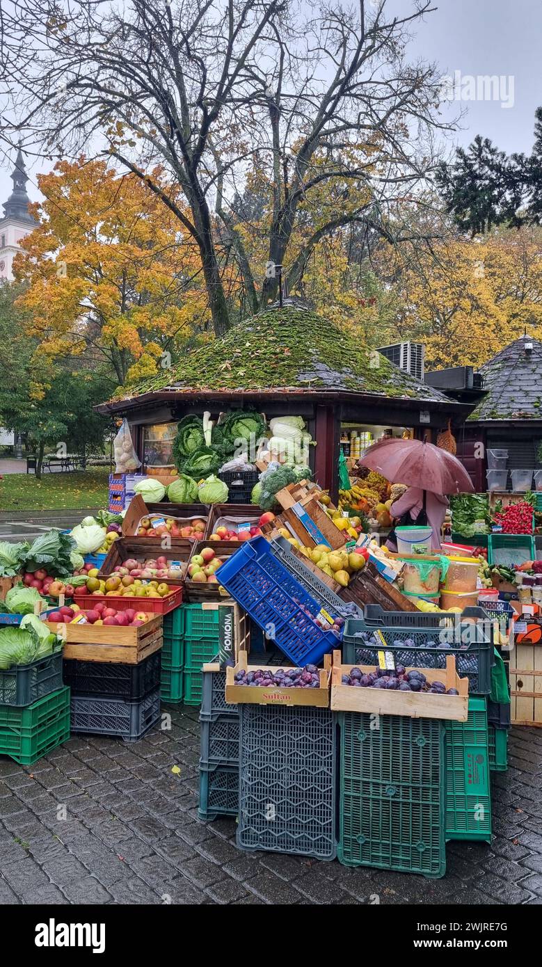 The Fresh vegetables and fruits little shop in Poland, Wieliczka. Stock Photo