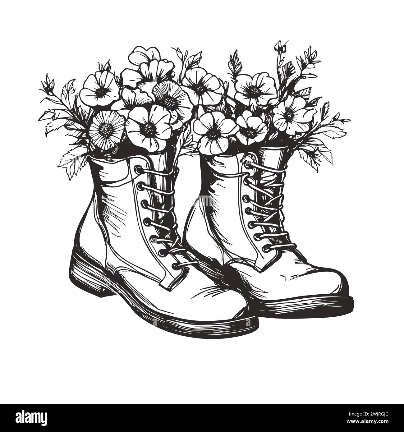 vector-illustration-of-flowers-in-boots-for-coloring-books-for-children