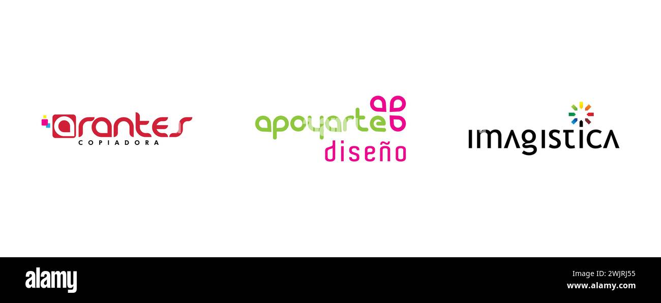 Arantes Copiadora, APOYARTE DISEÑO, Imagistica. Arts and design editorial logo collection. Stock Vector