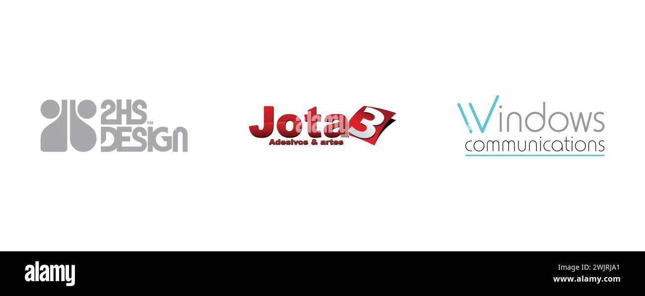 2HS Design, Jota 3, WINDOWS COMMUNICATIONS. Arts and design editorial logo collection. Stock Vector