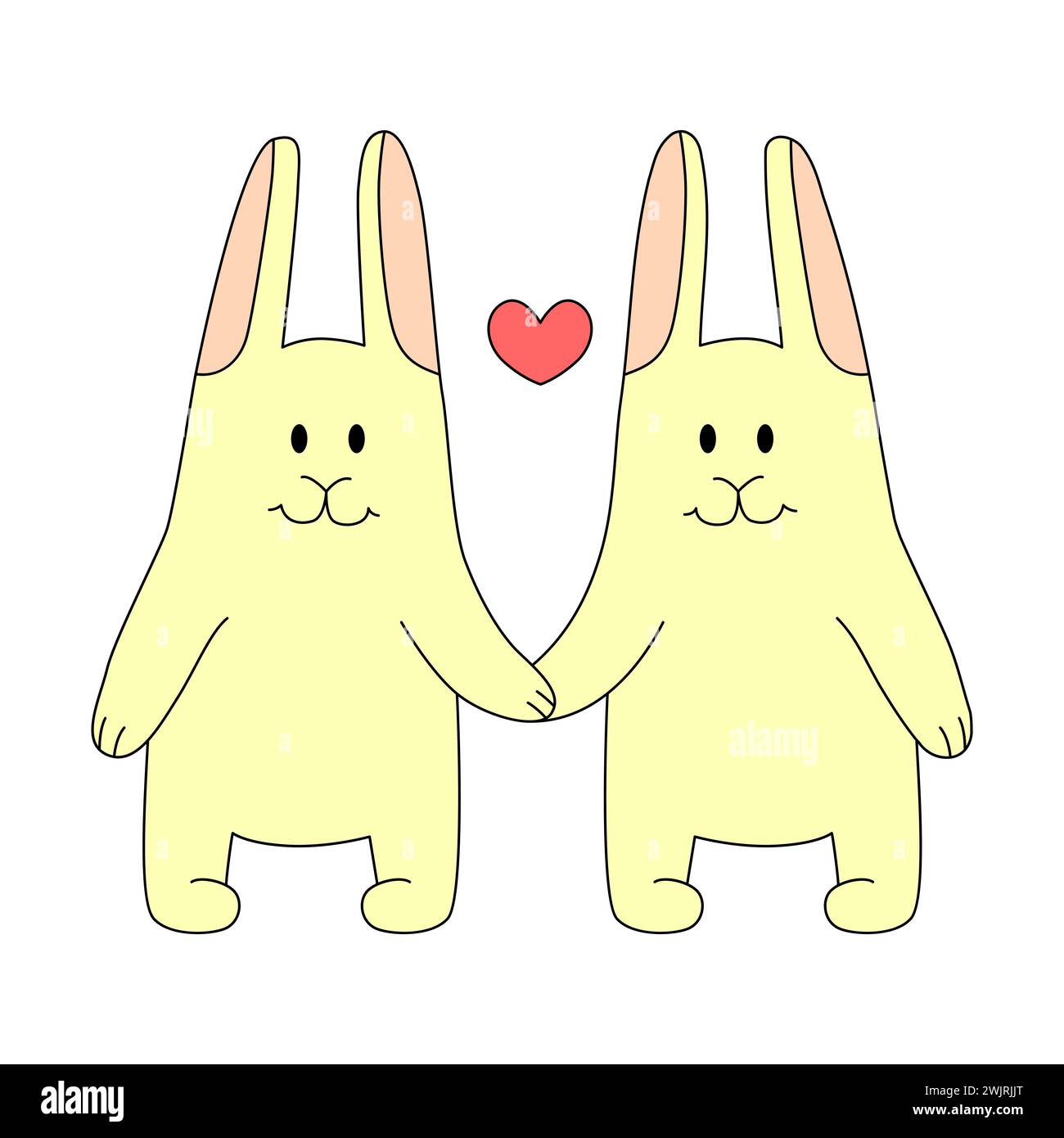 Two rabbits holding hands. Vector illustration for Valentine's Day or Easter Stock Vector