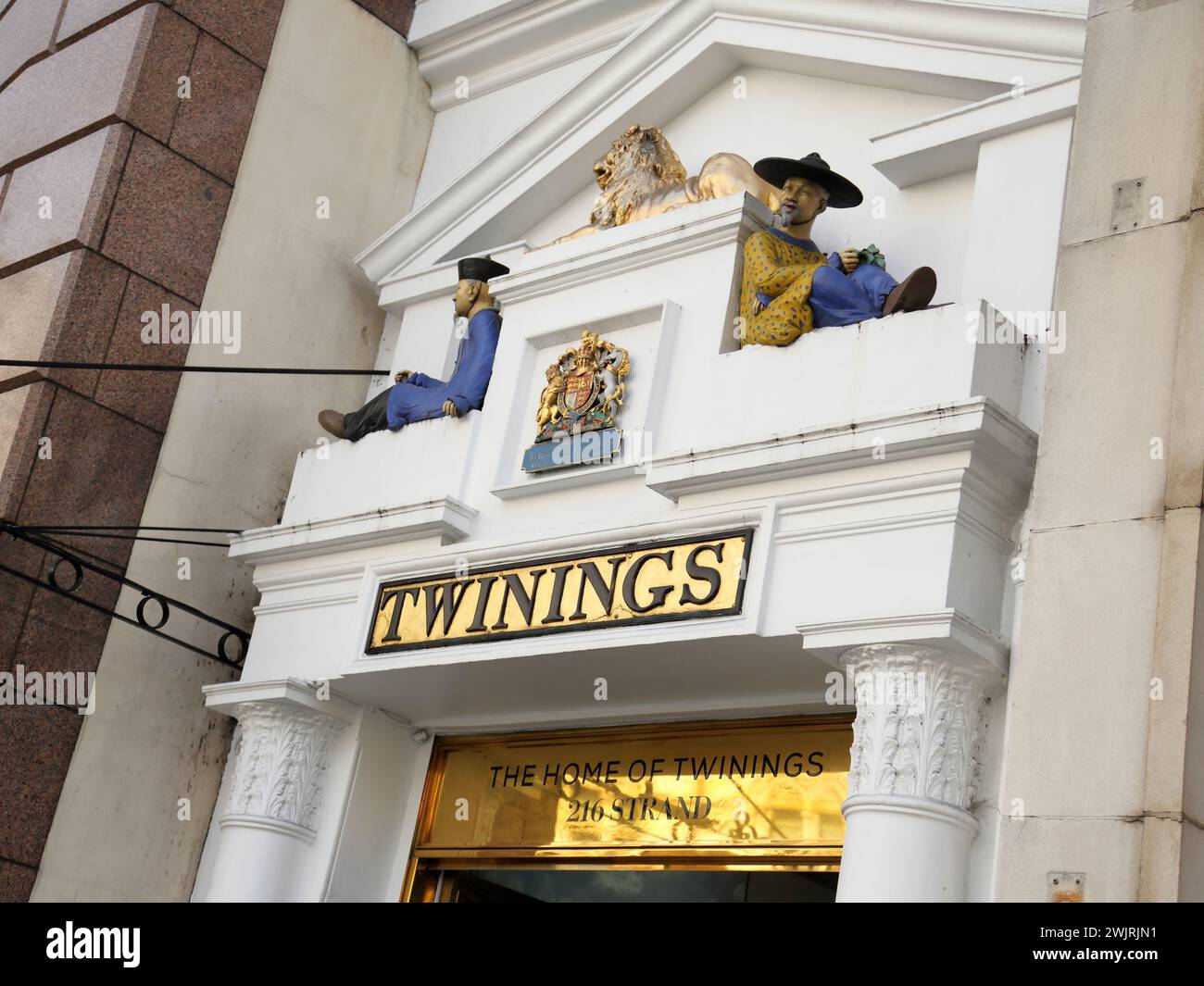 Sculptures above the entrance to the historical Twinings tea shop