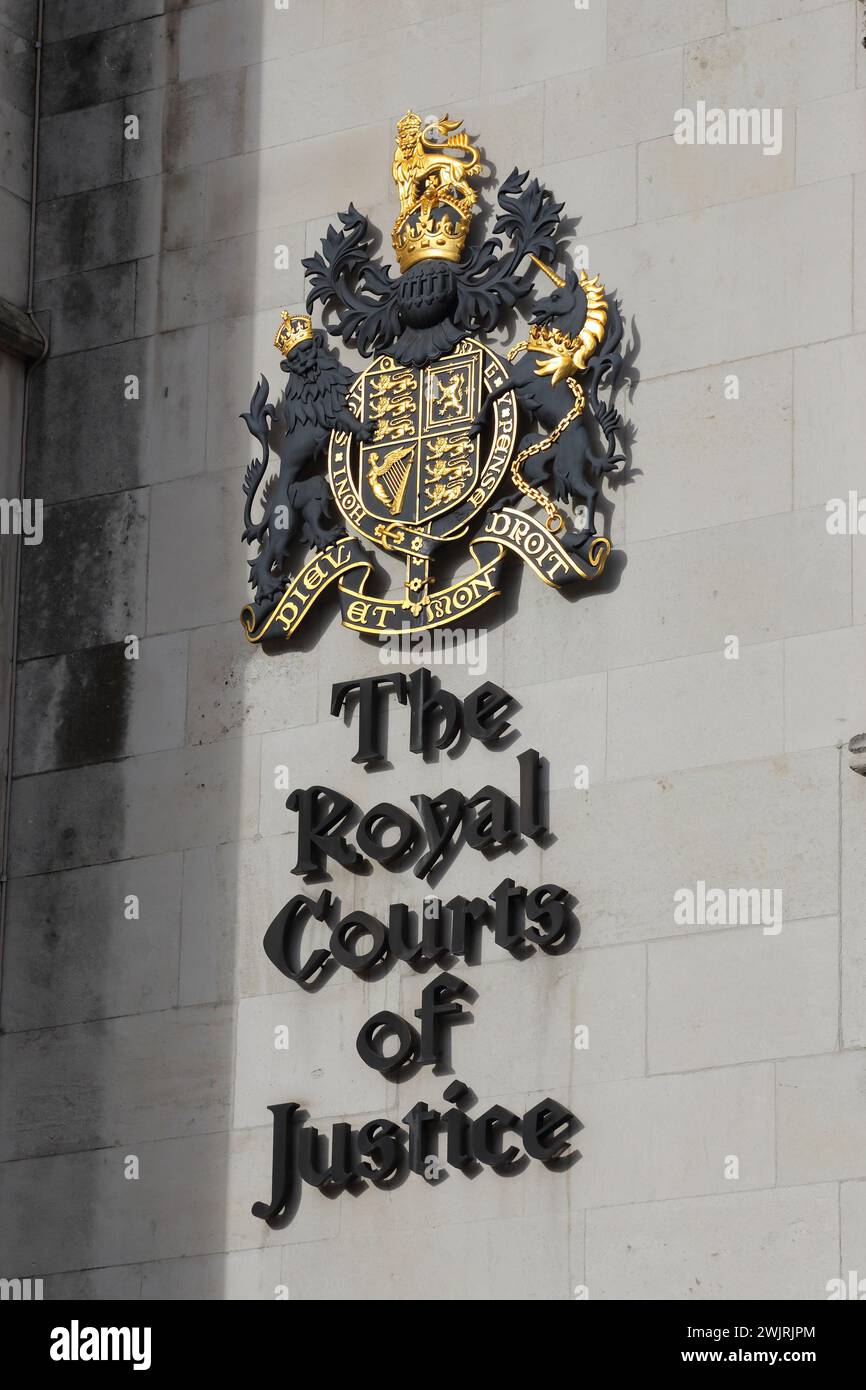 Sign outside the Royal Courts of Justice in London, UK Stock Photo