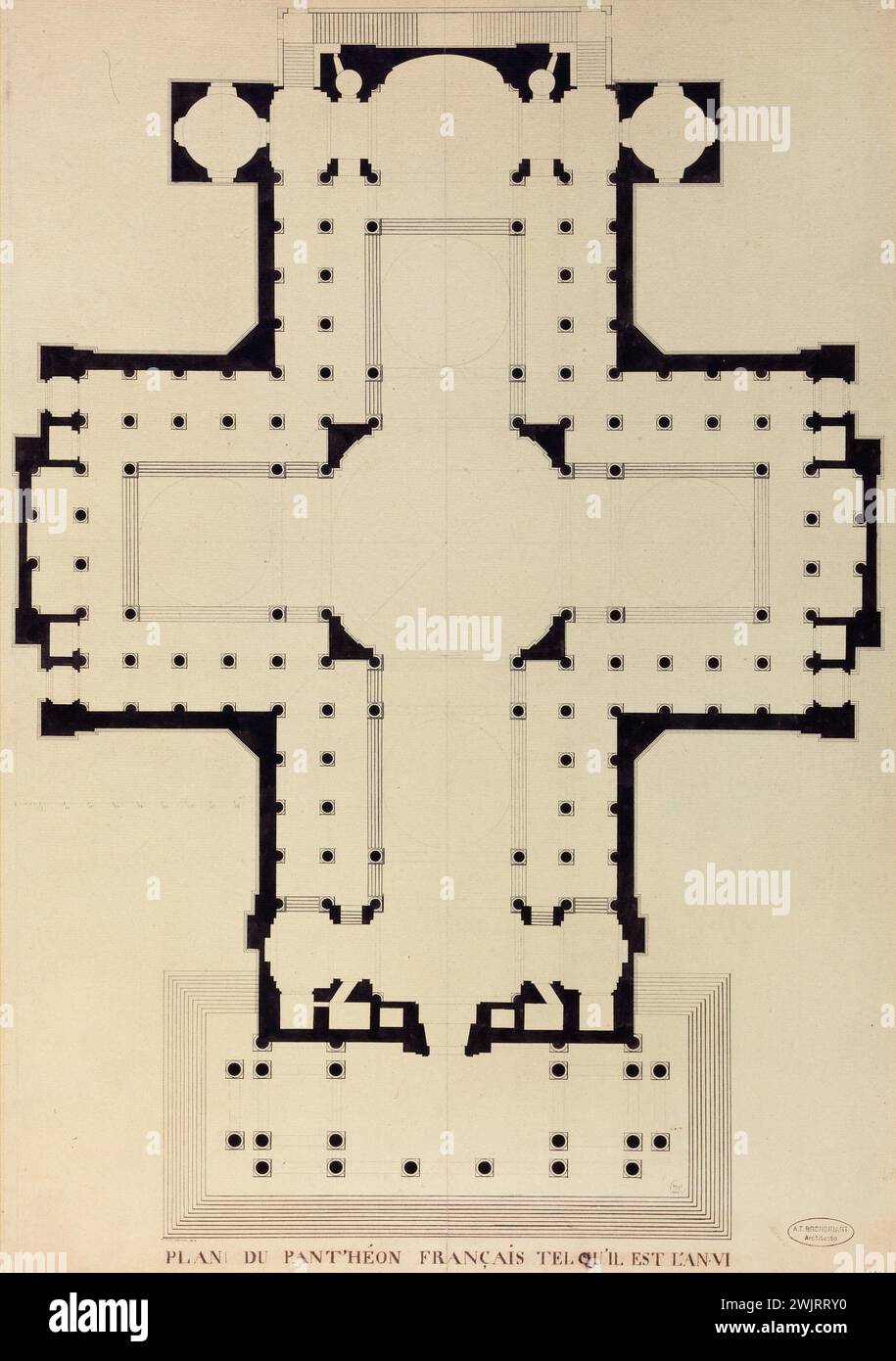 Alexandre Théodore Brongniart (1739-1813). Pantheon plan. Paris (5th arr.), 1739-1813. Chinese ink on brown cardboard paper. Paris, Carnavalet museum. 77651-18 Arrondissement, drawing, ink of China, study, pantheon, plan, project, neoclassical style, veme ve v 5th 5th 5th 5th 5th 5th 5th 5th 5th 5th 5th 5th 5th 5th 5th 5th 5th 5th 5th 5th Stock Photo