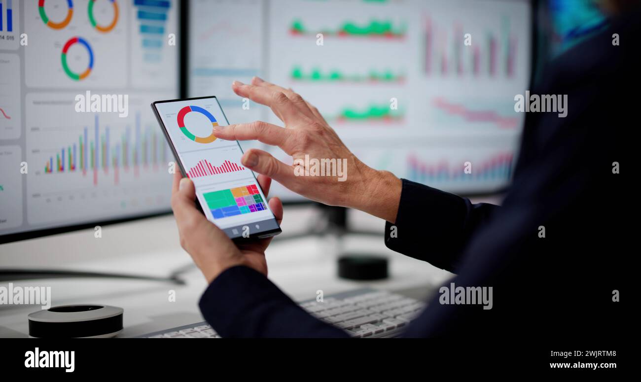 Predictive Business KPI Data Technology Dashboard On Smartphone Stock Photo