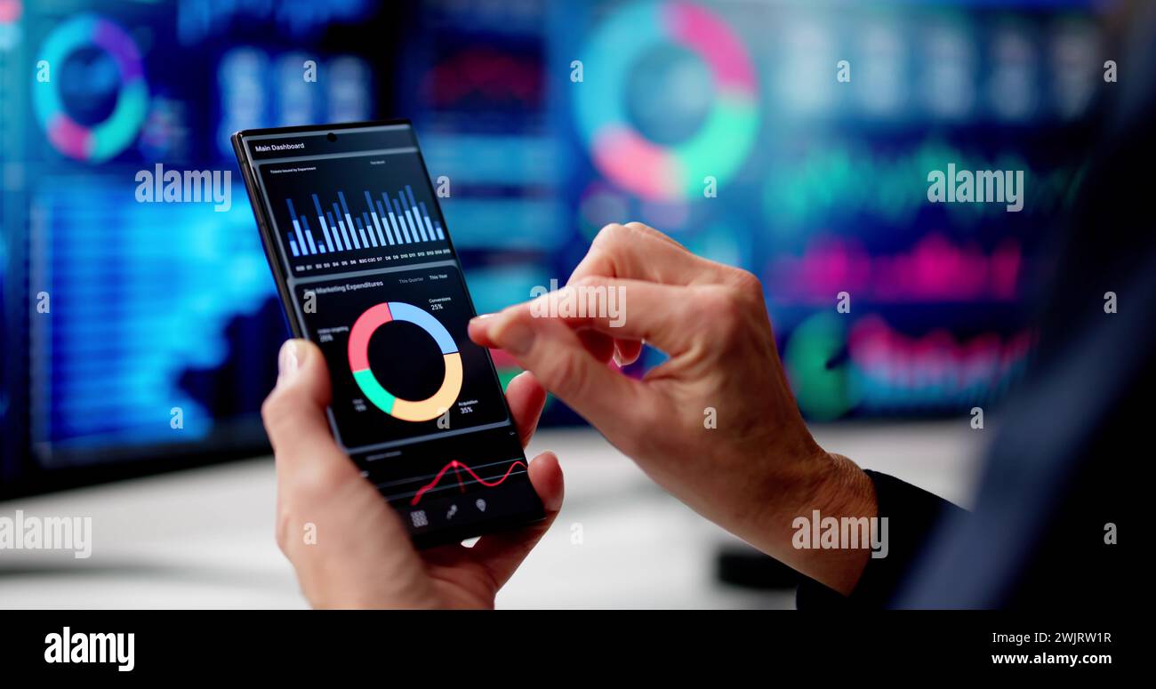 Predictive Business KPI Data Technology Dashboard On Smartphone Stock Photo