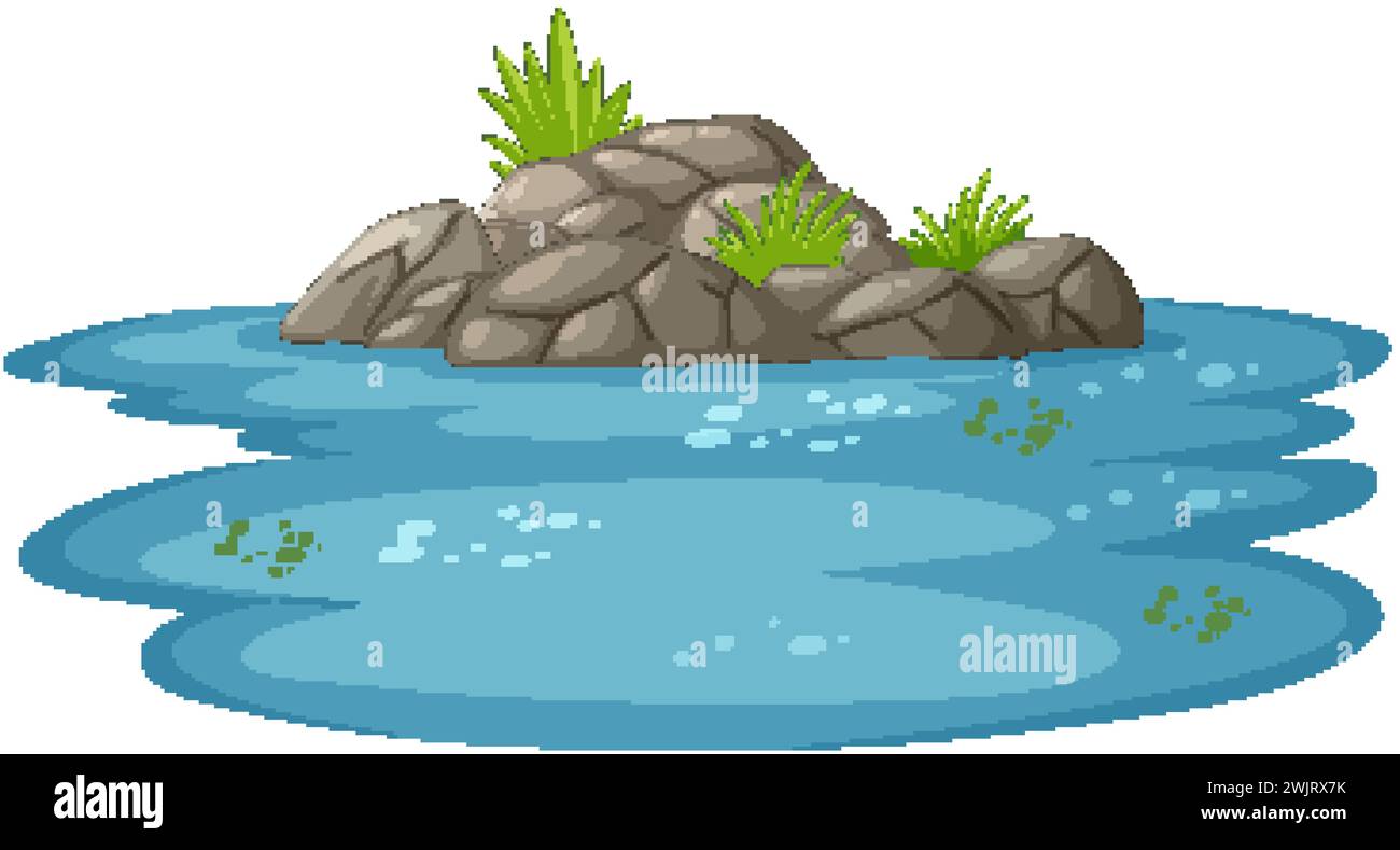 Vector illustration of a tranquil rocky pond Stock Vector