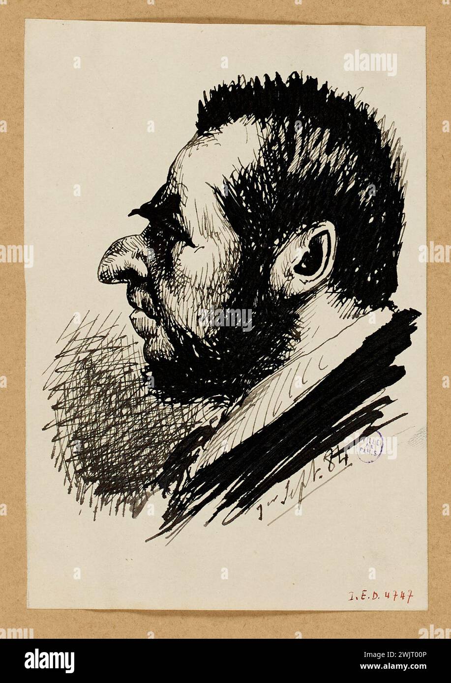 Mounet-Sully, Jean-Sully Mounet dit (n.1841-02-27-D.1916-03-01), portrait executed during a meeting of the reading committee of the Comédie Française. (Faithful title), 1884-09-01. Carnavalet museum, history of Paris. Stock Photo