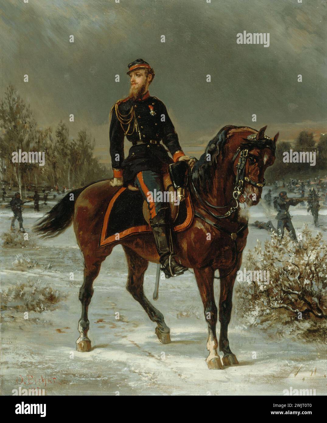Olivier Pichat (1825-1912). 'Henry Houssaye (1848-1911), historian and criticism, in uniform of mobile officer', 1871. Oil on canvas. Paris, Carnavalet museum. 33374-2 On horseback, critic, writer, war of 1870-1871, French historian, military, uniform mobile officer, oil on canvas Stock Photo