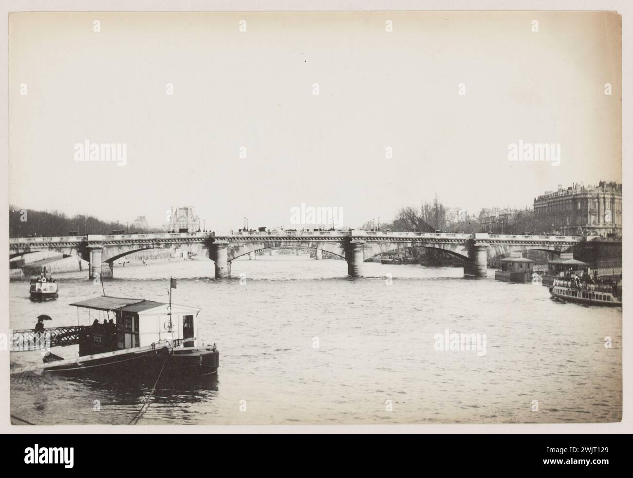 Blancard, Hippolyte (1843 - D.1924), Le Pont de la Concorde, an Omnibus boats' pontoon in the foreground on the left, 7th and 8th arrondissements, Paris (dummy title), 1890. Platinum draw. Carnavalet museum, history of Paris. Stock Photo