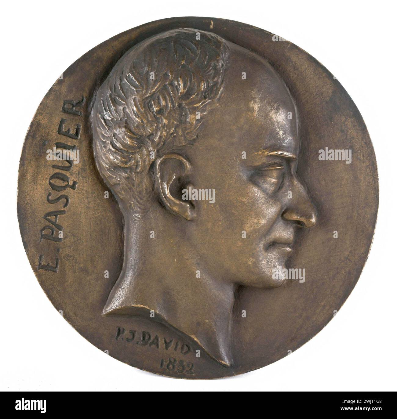 David d'Angers (1788-1856). Portrait of Duke Etienne-Denis Pasquier (1767-1862), statesman. Bronze. Sand cast. 1832. Paris, Carnavalet museum. 60824-4 Bronze, sand cast iron, French state man, medal, profile, portrait Stock Photo