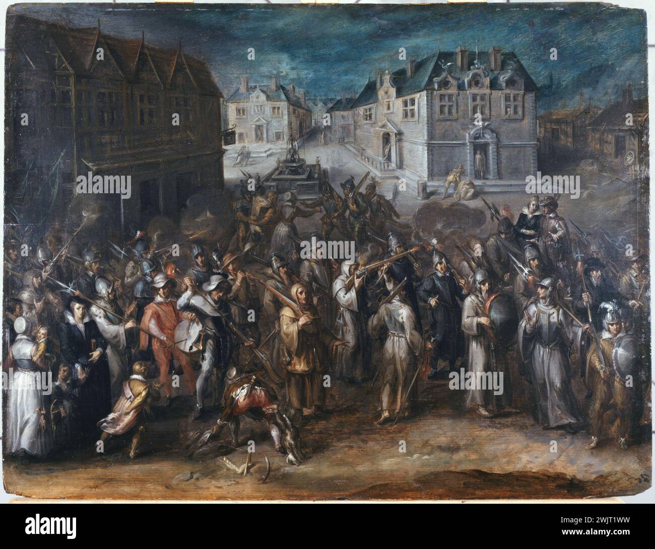 Attributed to Joos Van Winghe (1544-1603). 'Ligue procession, in 1590 or 1593'. Oil on wood. Paris, Carnavalet museum. 74593-12 Arcade, amendment king France, cortege, Catholic faith, oil on wood, league, opposition, place of Greve, going out, procession Stock Photo