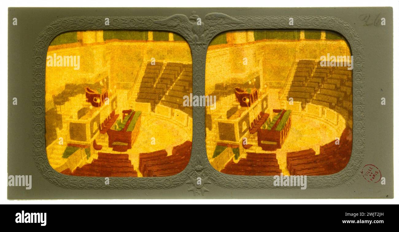 Legislature. 'Chamber of deputies, interior with gallery'. Anonymous photography. Albumin paper. Between 1850 and 1900. Paris, Carnavalet Museum. 99956-14 Room of deputies, legislative body, tribune Stock Photo