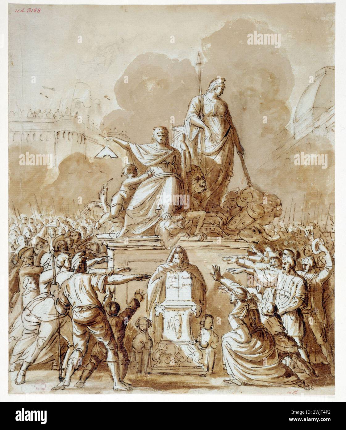 The people are sworn in with the Constitution and Human Rights, August 10, 1793 '. Paris, Musée Carnavalet. 35321-17 Official ceremony, French constitution, convention, human rights, people, preter oath, republic, French revolution, statue, symbol Stock Photo