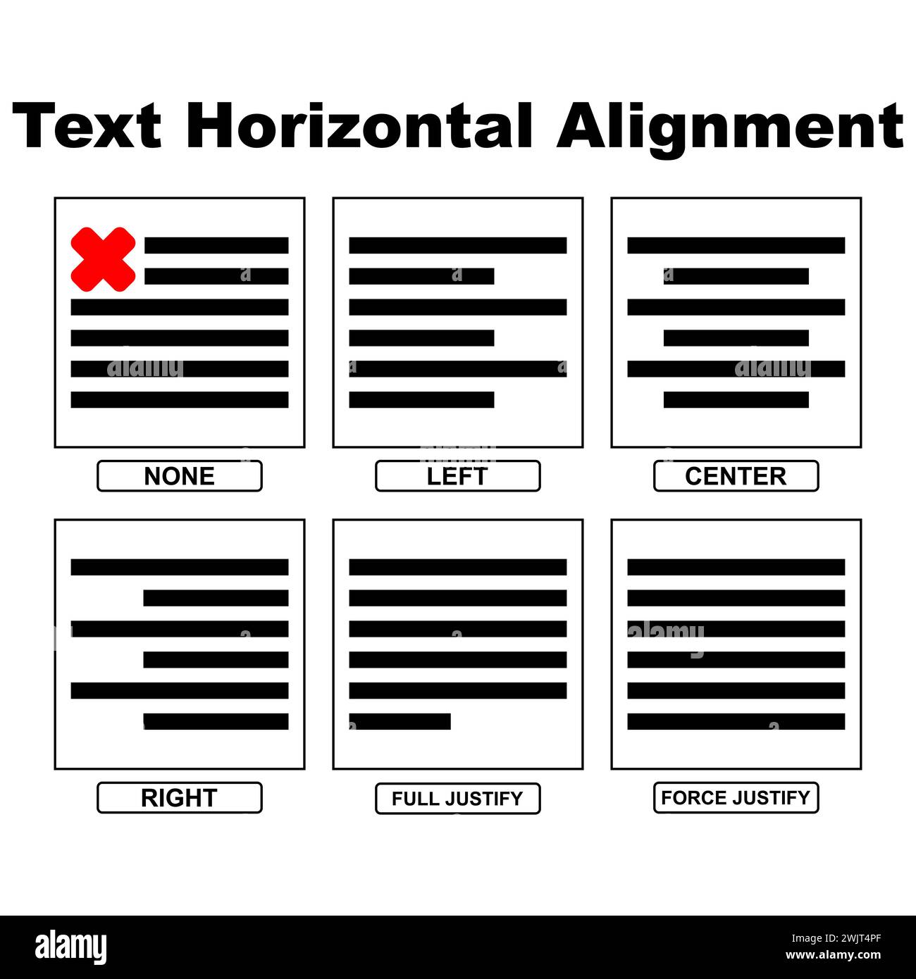 Edit text horizontal alignment icon vector illustration. Edit Text icons set. Formatting and editing, copywriting. Alignment and format buttons. Isola Stock Vector