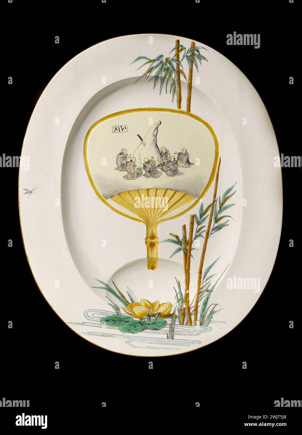 Flat. Earthenware. JULES Old and Cie Manufacture. 2nd half of the 19th century. Museum of Fine Arts of the City of Paris, Petit Palais. PLAT Bamboo, bamboo, crockery, dish, earthenware, faience, jules old man and cie manufacturers, jules old man's and cie, dishes, dish Stock Photo