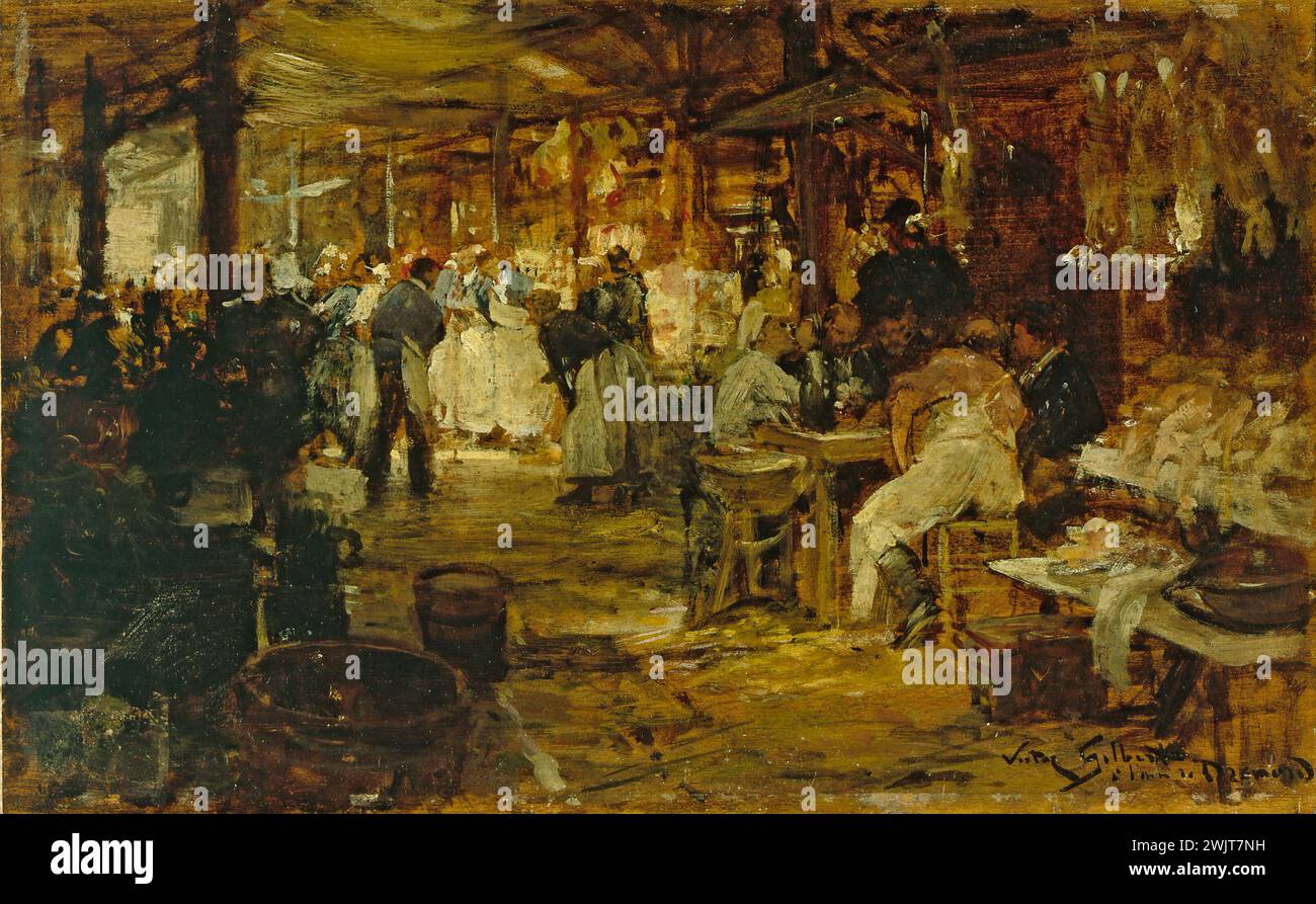 Victor-Gabriel Gilbert (1847-1935). 'The Madeleine market'. Oil on wood. Paris, Carnavalet museum. 27032-13 Arrondissement VIIIEME VIII 8th 8, coffee, crowd, wood on wood, Madeleine walking, table Stock Photo
