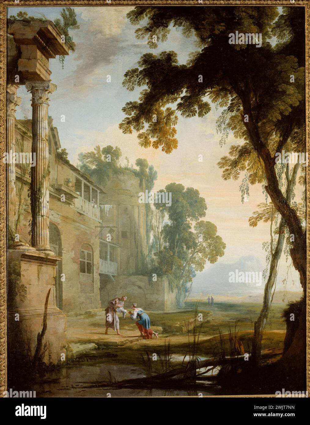 Jean victor bertin paysage classique avec figures Banque de