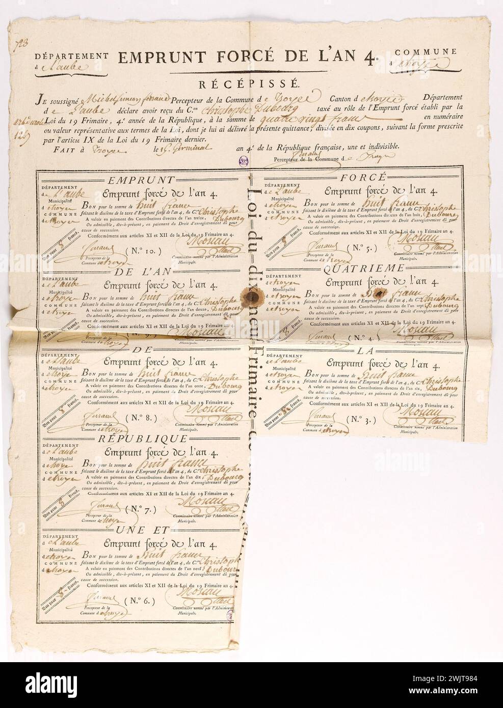 1794 Paris récépisse de l’Emprunt Forcé Section des Sans Culottes 1794 Paris récépisse de l’Emprunt Forcé Section des Sans Culottes