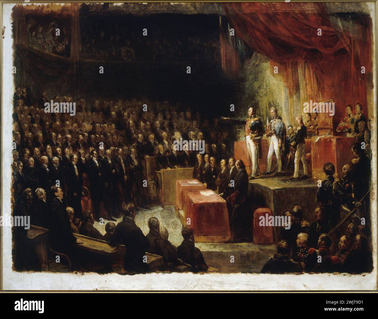 Ary Scheffer. 'Louis-Philippe I is sworn in front of the rooms, August 9, 1830'. Oil on canvas. Paris, Carnavalet museum. 27042-9 Official ceremony, room, sketch, Louis-Philippe, Parliament, preter oath, oil on canvas Stock Photo