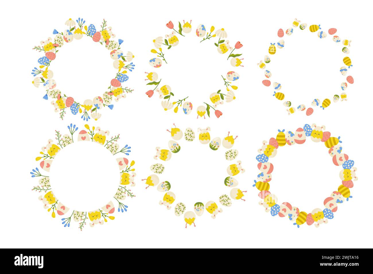set of Easter frames with eggs for decorating cards, greetings, vector  on white background Stock Vector