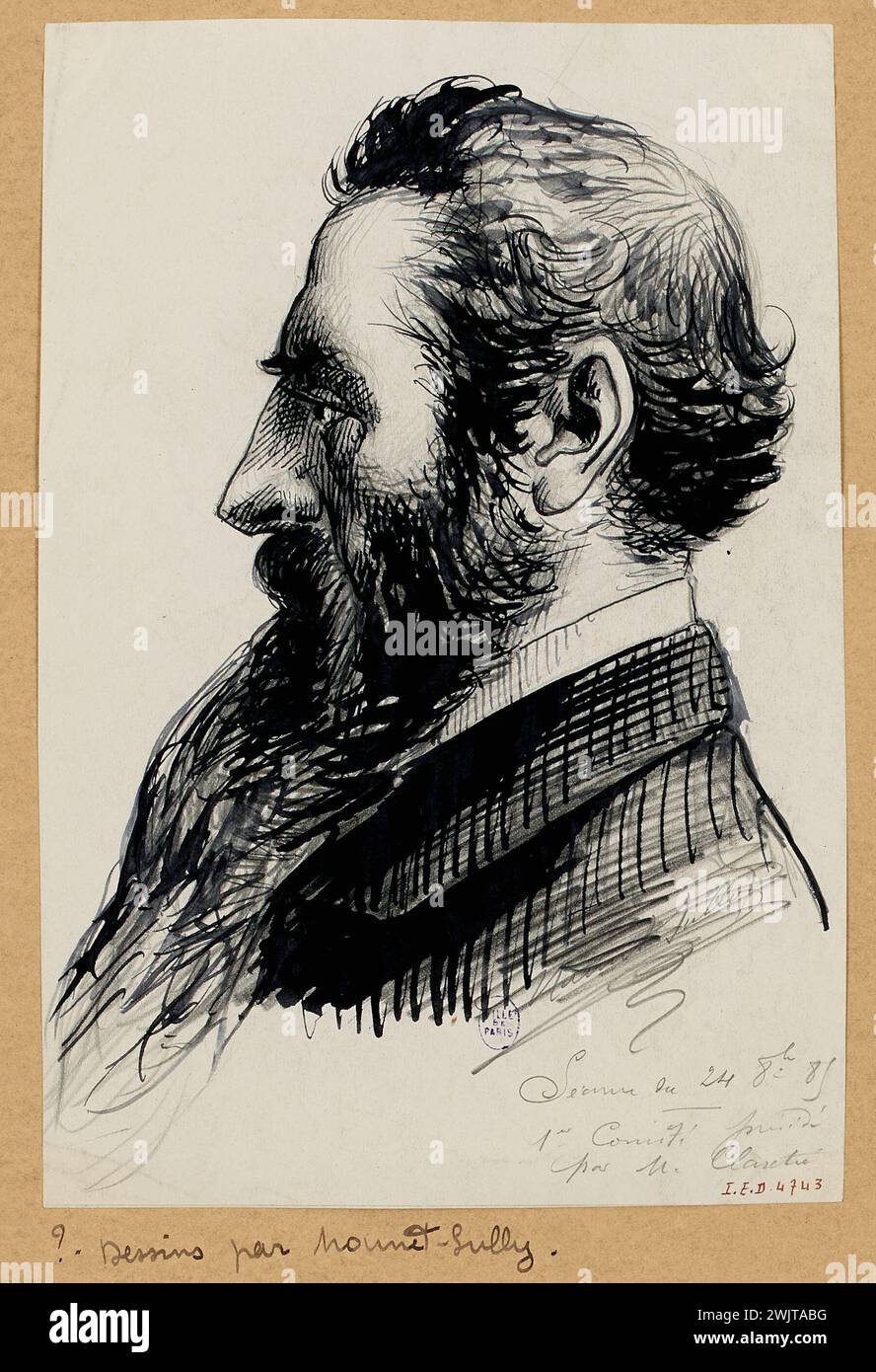 Mounet-Sully, Jean-Sully Mounet dit (n.1841-02-27-D.1916-03-01), portrait of a listener during a session of the reading committee at the Comédie Française. (Faithful title), 1885-10-24. Carnavalet museum, history of Paris. Stock Photo