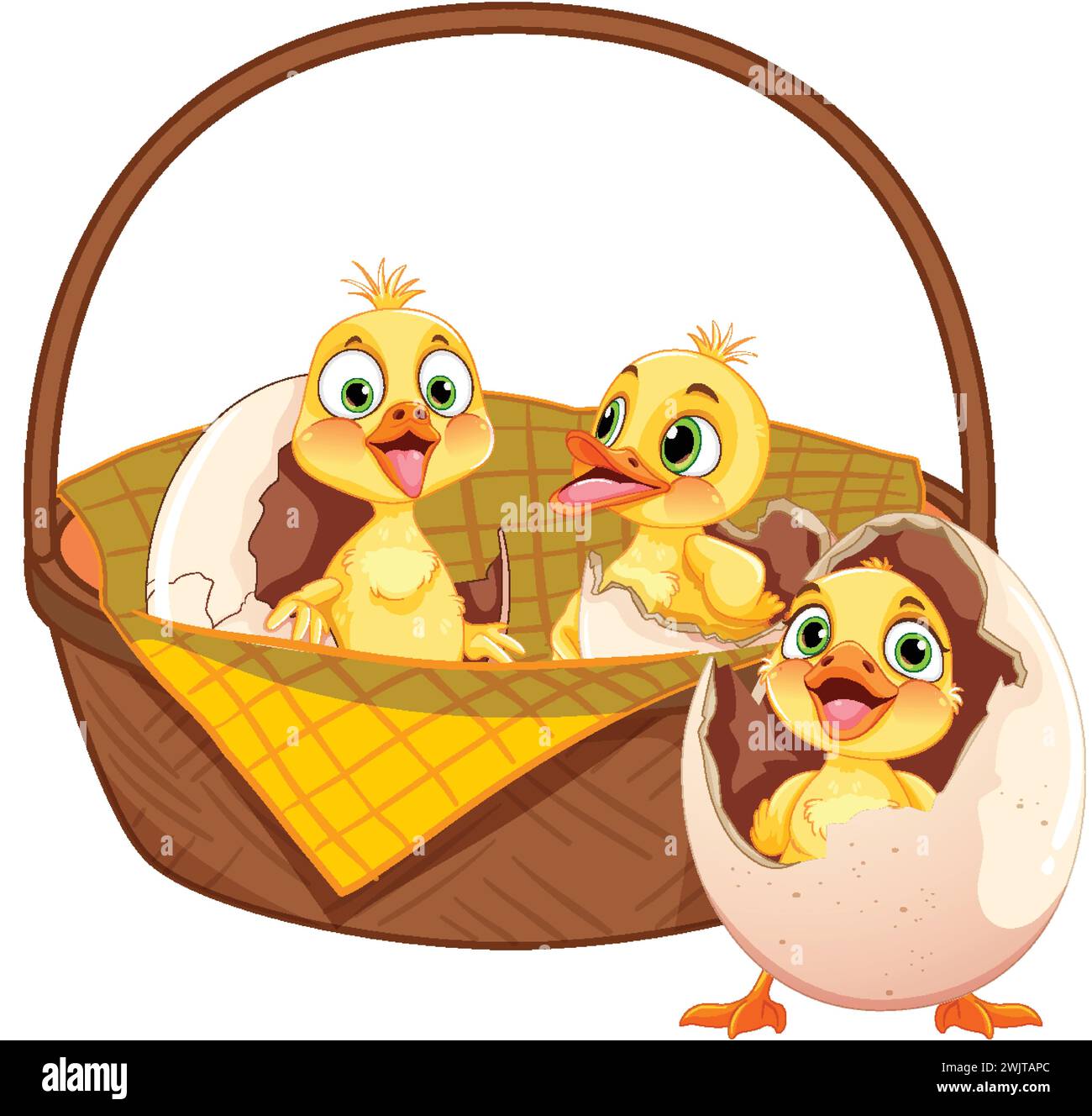 Three cartoon ducklings in a picnic basket Stock Vector Image & Art Alamy