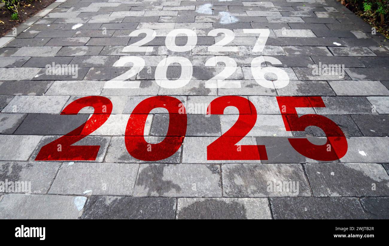New year 2025 or straight forward concept. The text 2025 to 2027 is