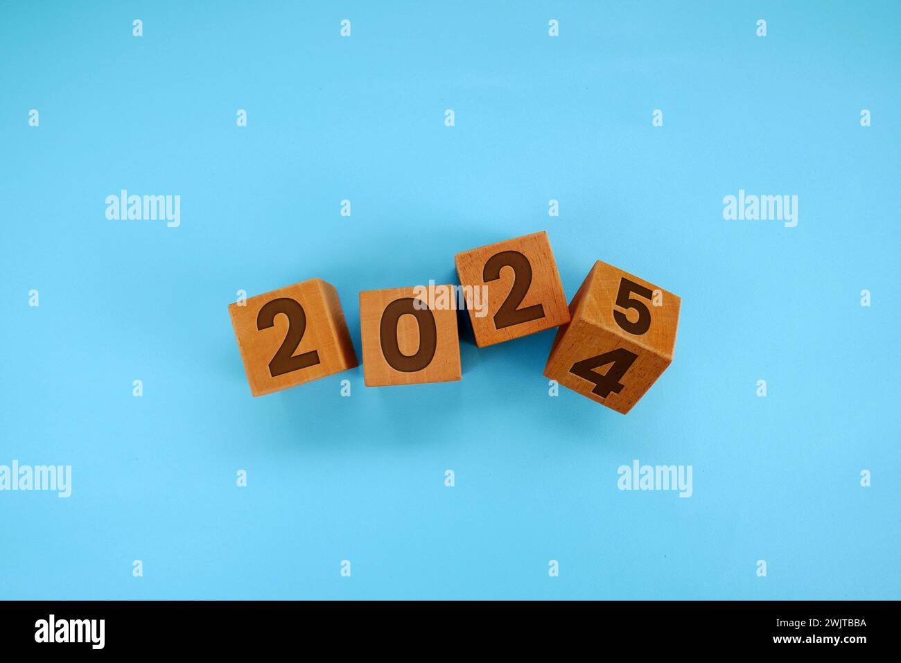 Wooden block with text 2025. Concept of new year 2025, beginning of
