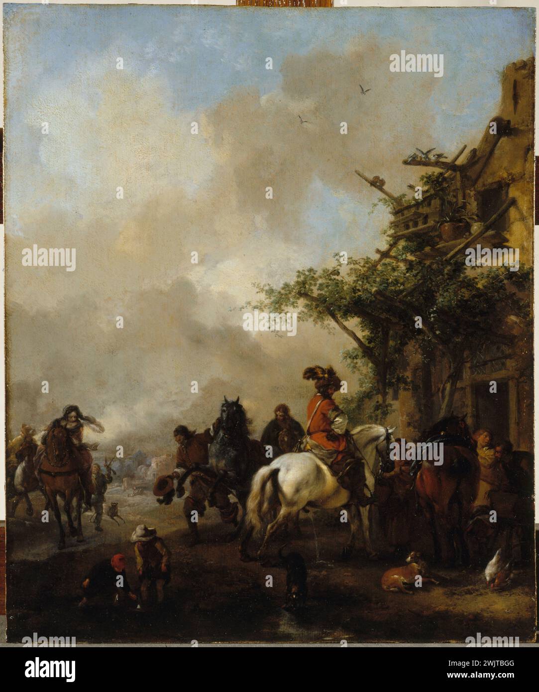 Philips Wouverman (1619-1668). 'Halte of riders'. Oil on wood. Museum of Fine Arts of the City of Paris, Petit Palais. 35762-3 Ravalier, horse, stop, wood oil Stock Photo