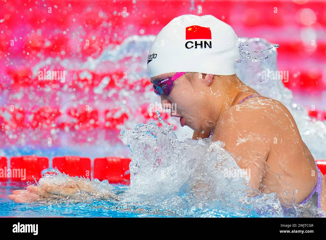 Tang Qianting of China competes in the women's 50meter breaststroke