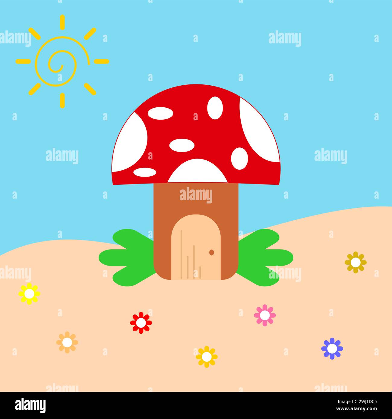 Mushrooms in the forest. A vector of fantasy mushroom house. Mushroom house Stock Vector