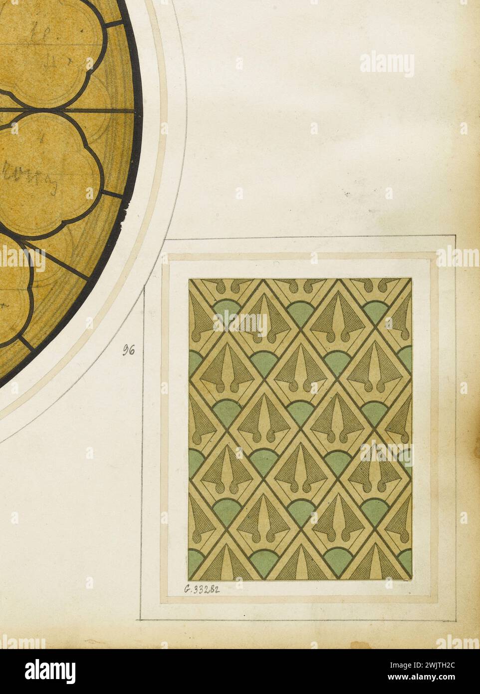 GSELL-Laurent workshop. Album n ° 3; stained glass motif: diamonds. Chromolithography. Paris, Carnavalet museum. Album n ° 3, chromolithography, diamond, motif, stained glass Stock Photo