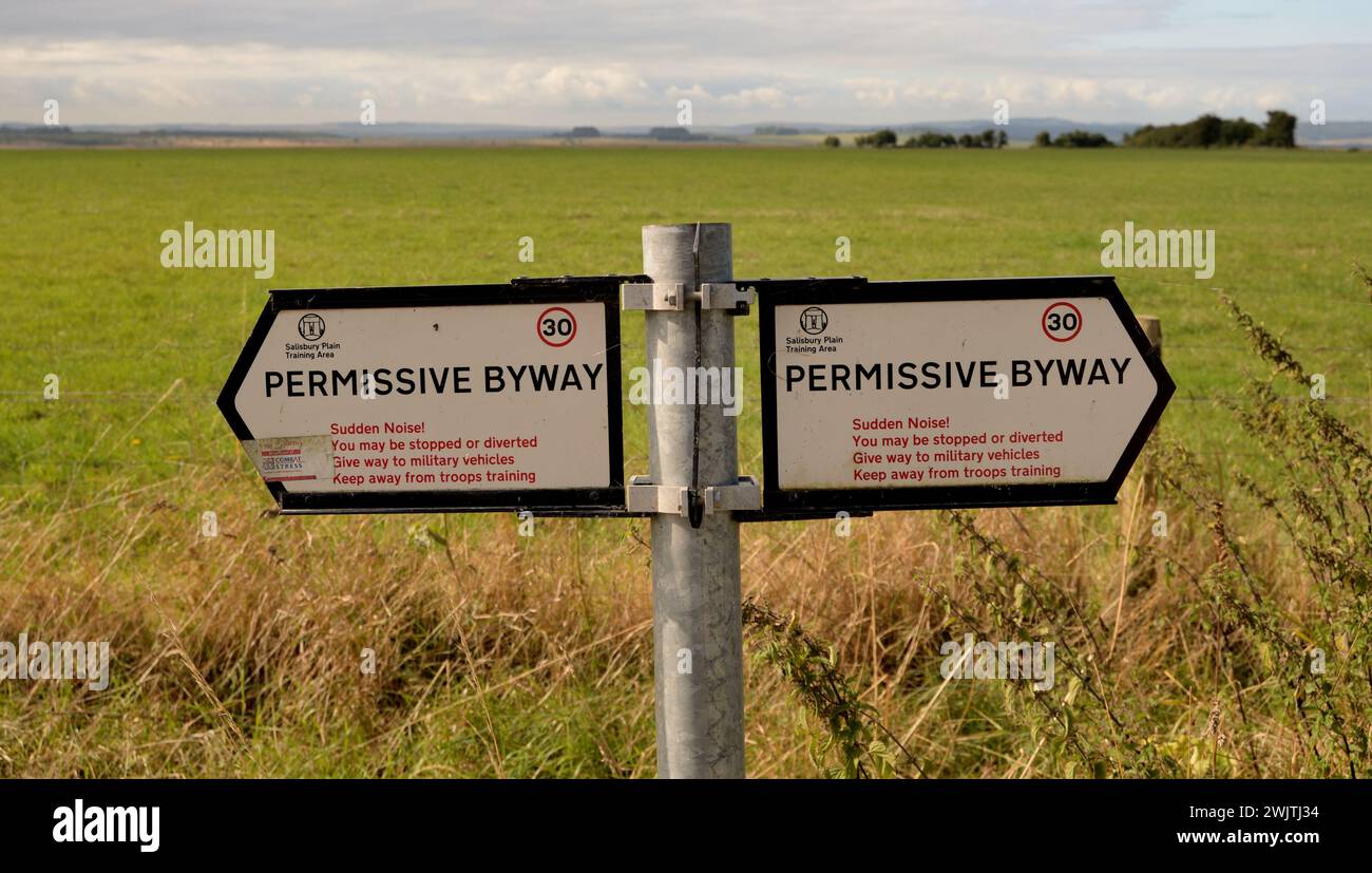 Sign beside the military firing range on Salisbury Plain Training Area, Wiltshire. Stock Photo