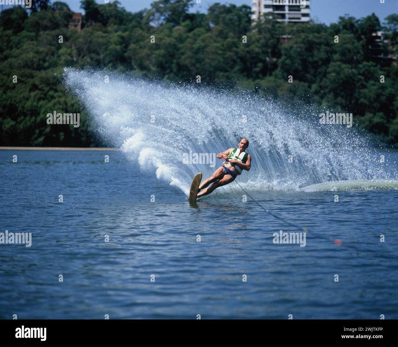 Australia. Sydney. Lane Cove River. Water skiing man. Stock Photo