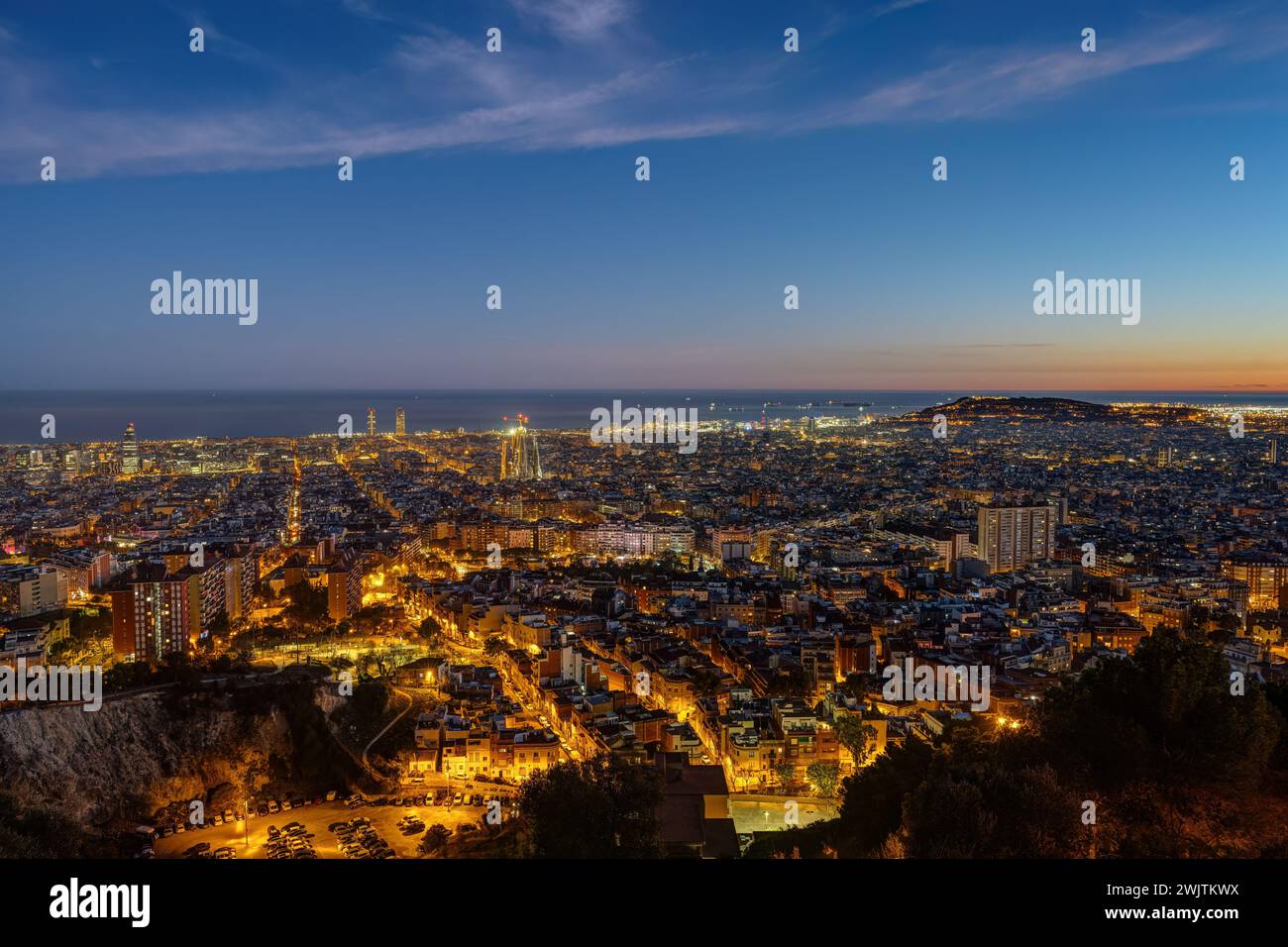 View over the city of Barcelona at twilight Stock Photo