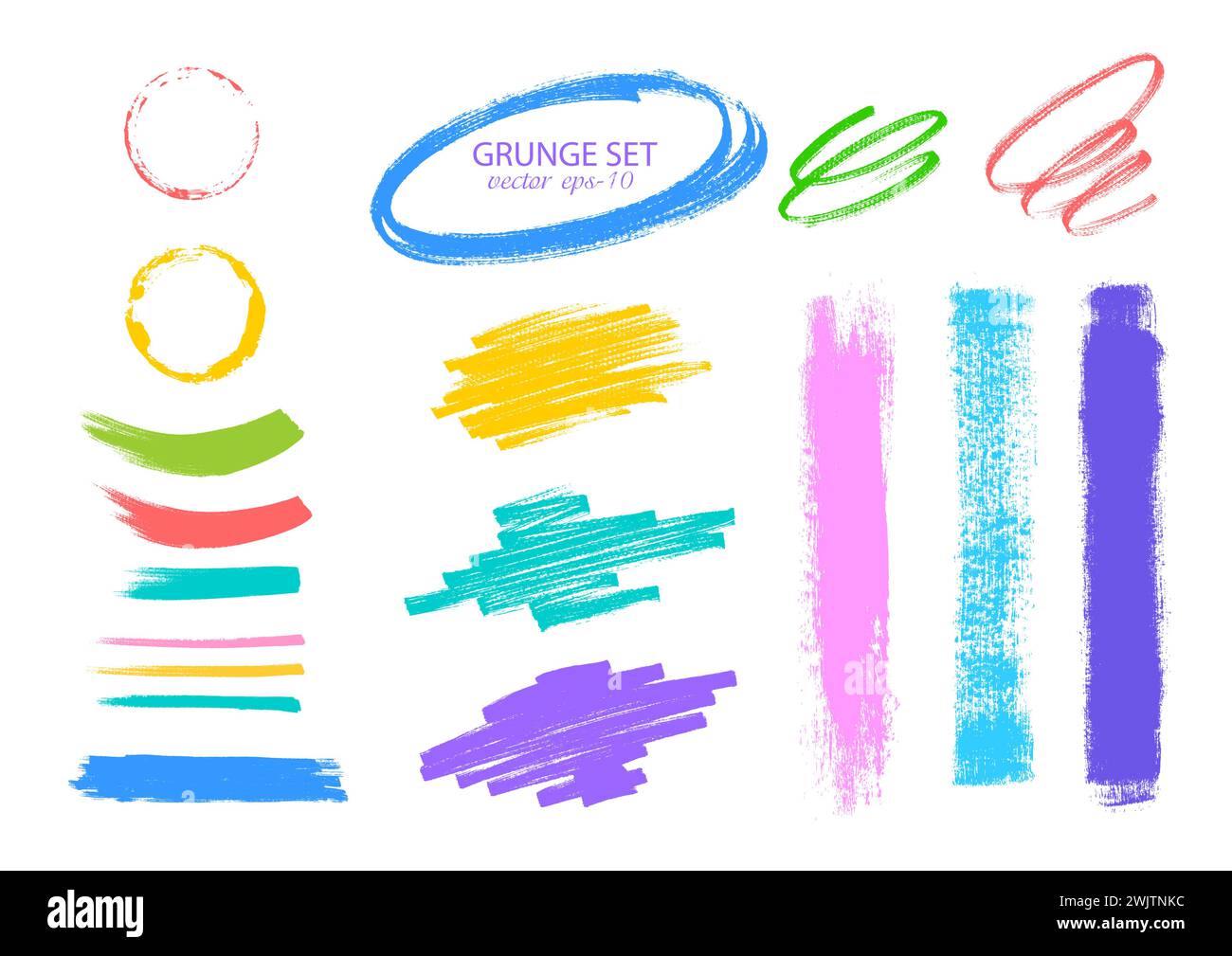 Highlighter and felt pen strokes .Multicolored Brush strokes vector.Textured labels, long banners.Design elements. Stock Vector