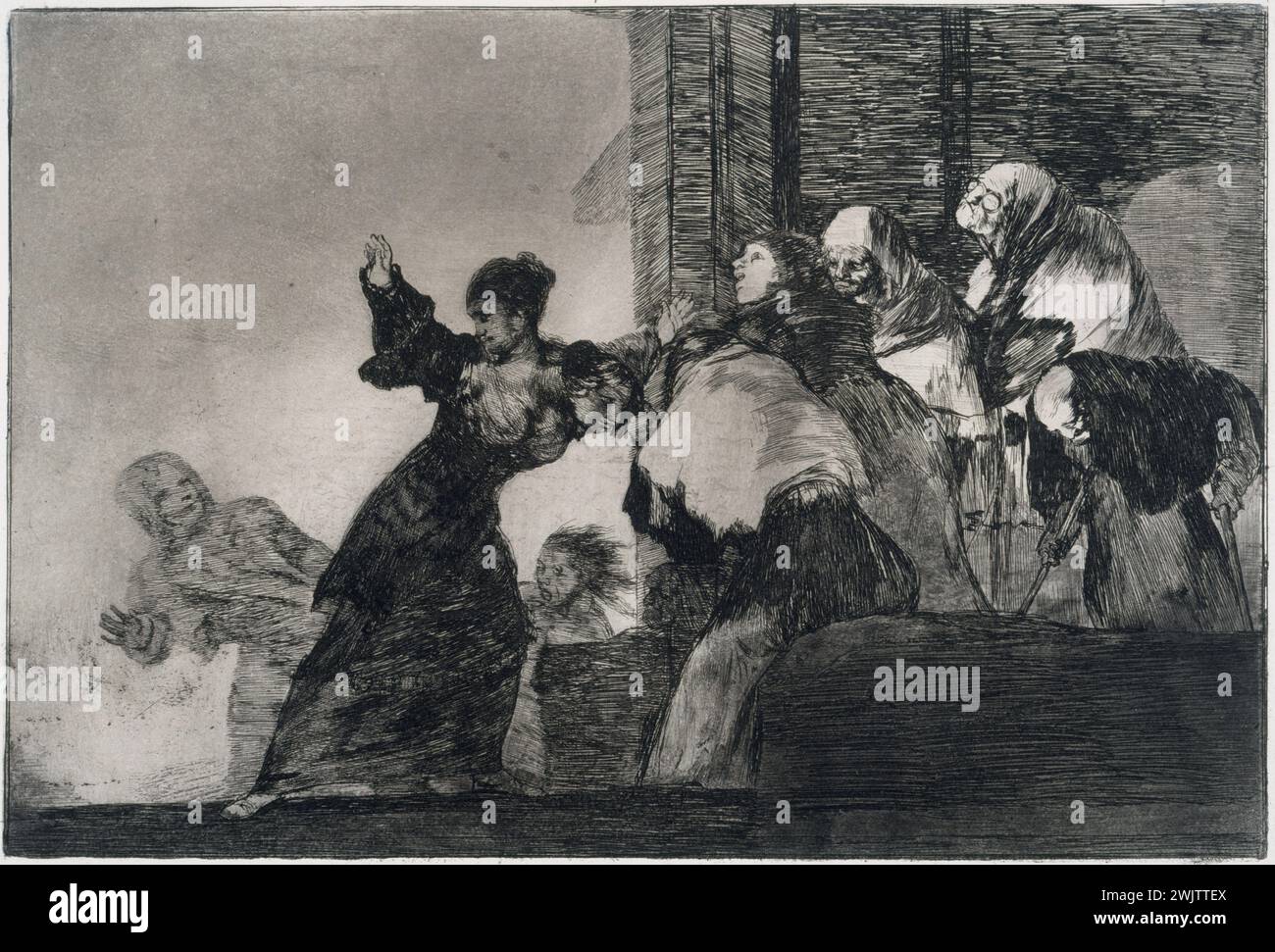 Francisco José de Goya y Lucientes (1746-1828). 'Los disparate - disparate pobre - poor disparate'. Museum of Fine Arts of the City of Paris, Petit Palais. 34956-20 Hunt, woman, poor, poverty, old man Stock Photo