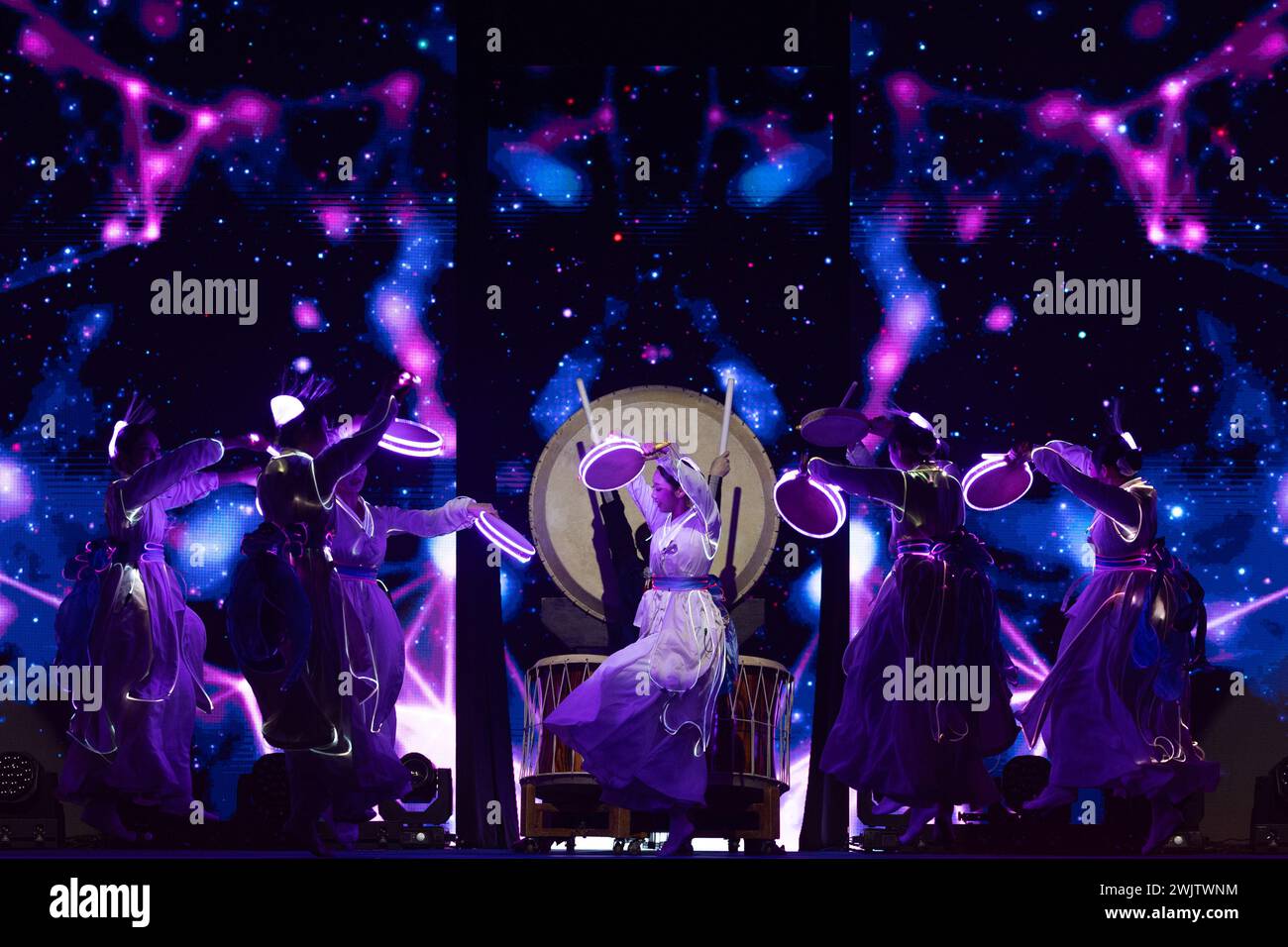 Busan, South Korea. 17th Feb, 2025. Artists perform during the opening