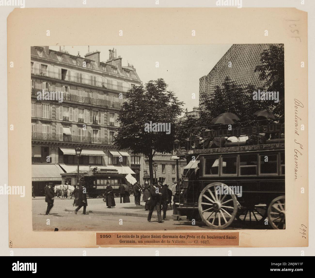 Blancard, Hippolyte (1843-D.1924), Omnibus de la Villette, corner of Saint-Germain-des-Près, 6th arrondissement, Paris (dummy title), 1890. Platinum draw. Carnavalet museum, history of Paris. Stock Photo