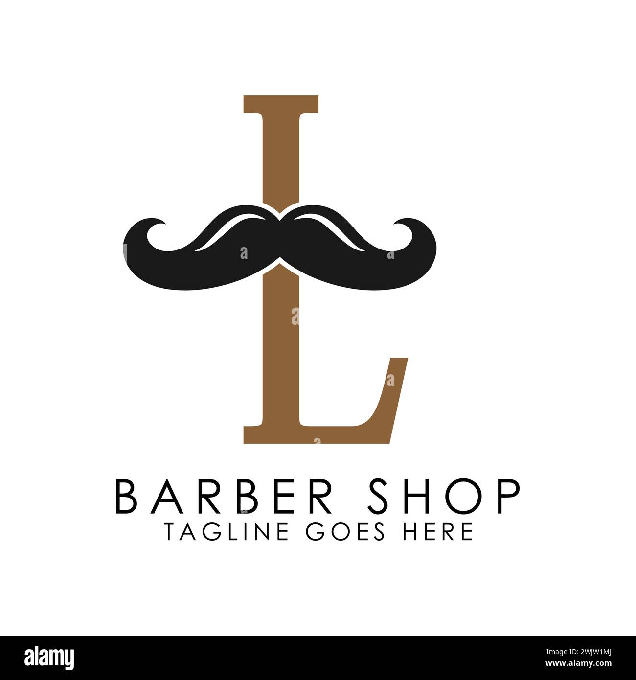 Initial Letter L Mustache Logo Design. Alphabet L Barber Shop Icon Stock Vector
