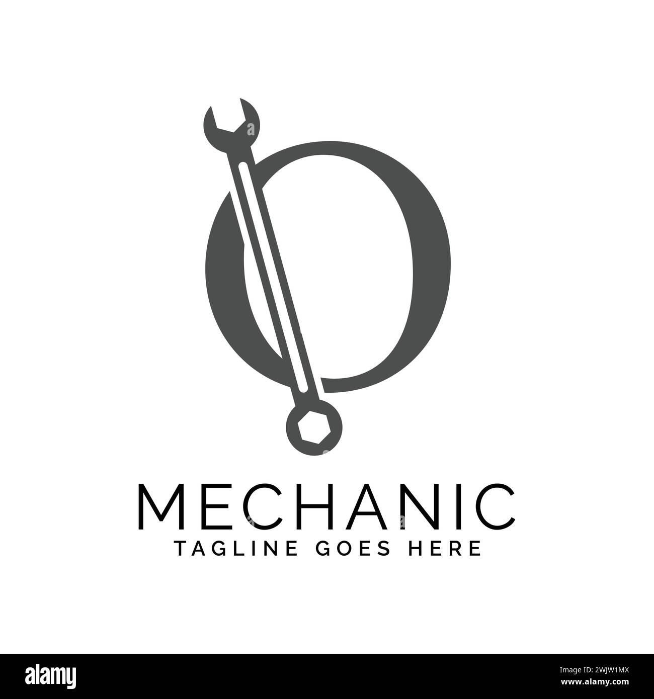 letter O logo with wrench. Alphabet O Spanner logo design Stock Vector