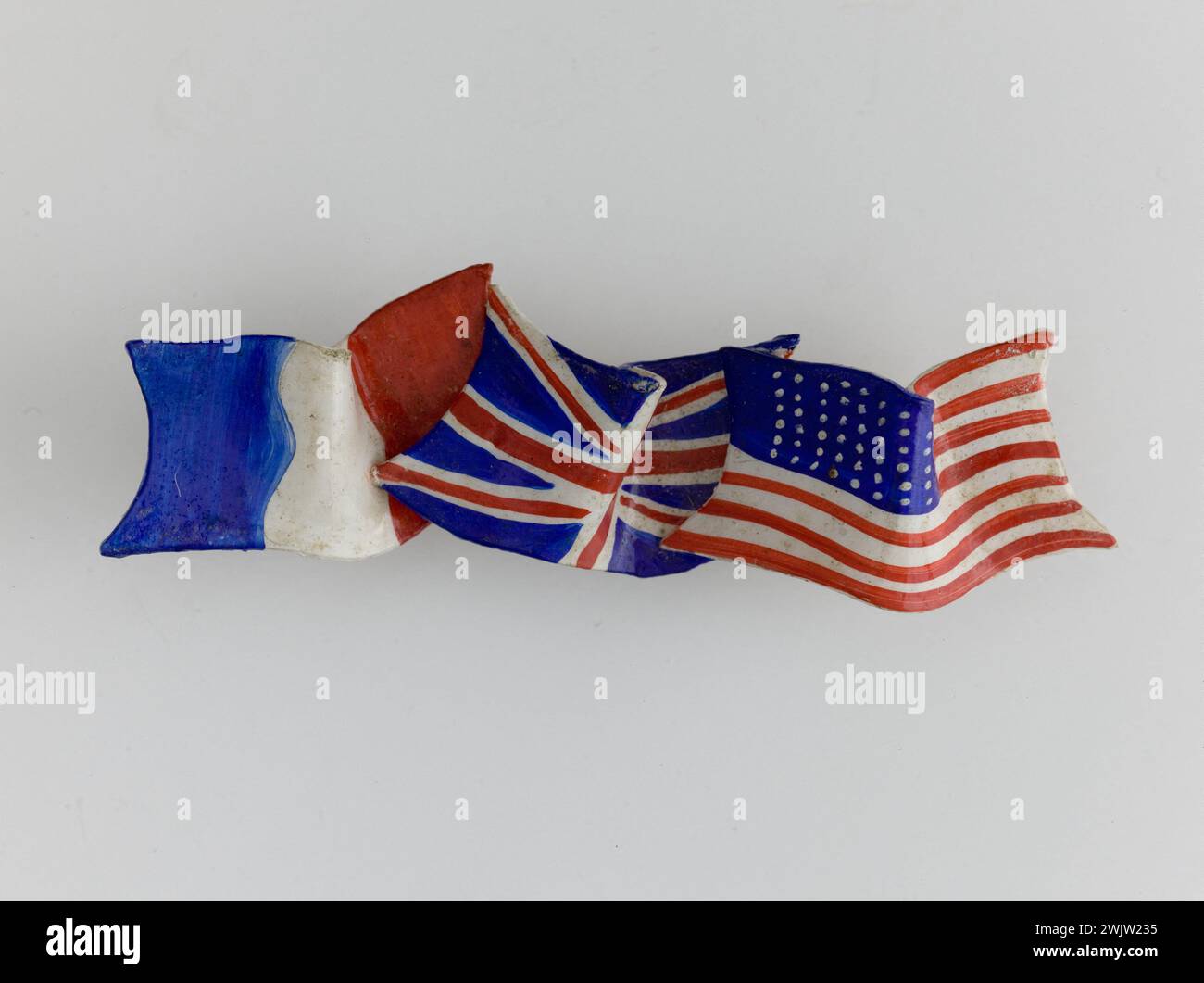 War 19391945. Pin with the three Allied flags (FrancoBritishAmerican