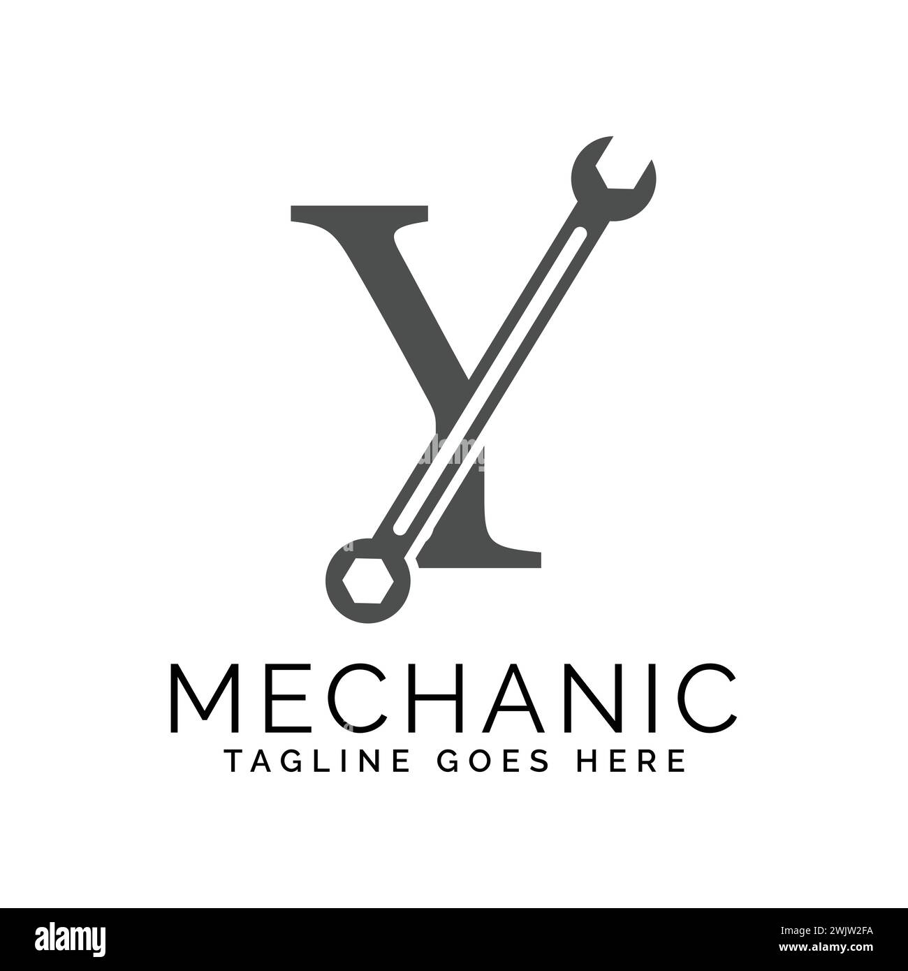 letter Y logo with wrench. Alphabet Y Spanner logo design Stock Vector