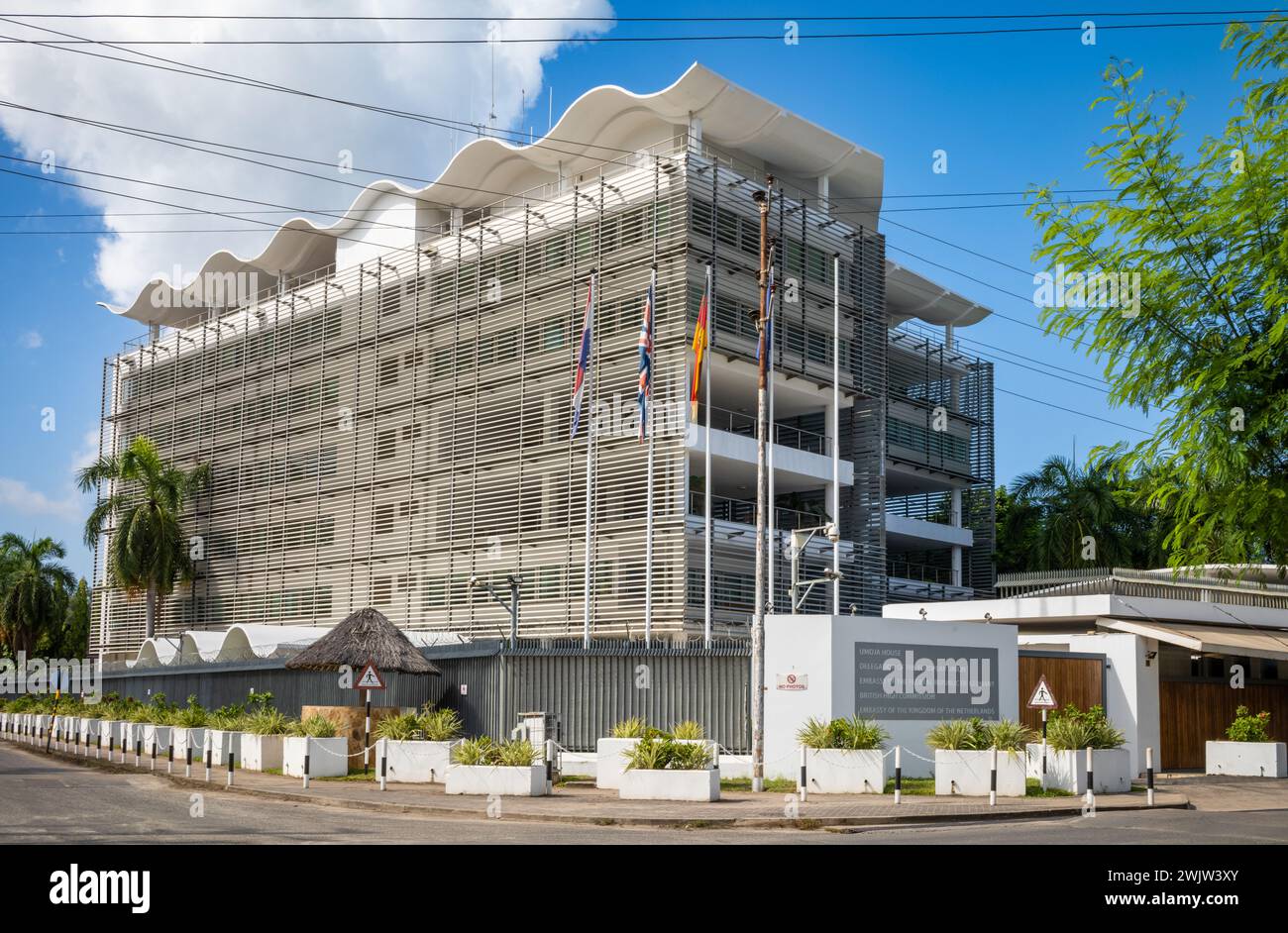 Umoja House in Dar es Salaam, Tanzania that houses the EU Delegation, German Embassy, British High Commission and Netherlands Embassy Stock Photo