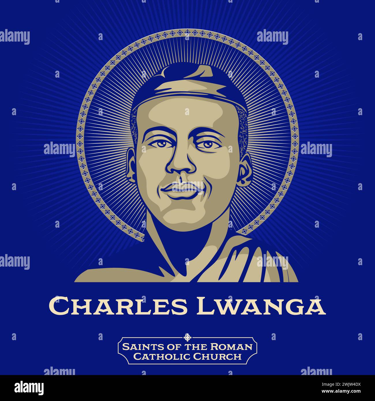 Saints of the Catholic Church. Charles Lwanga (1860-1886) was a Ugandan convert to the Catholic Church who was martyred with a group of his peers Stock Vector