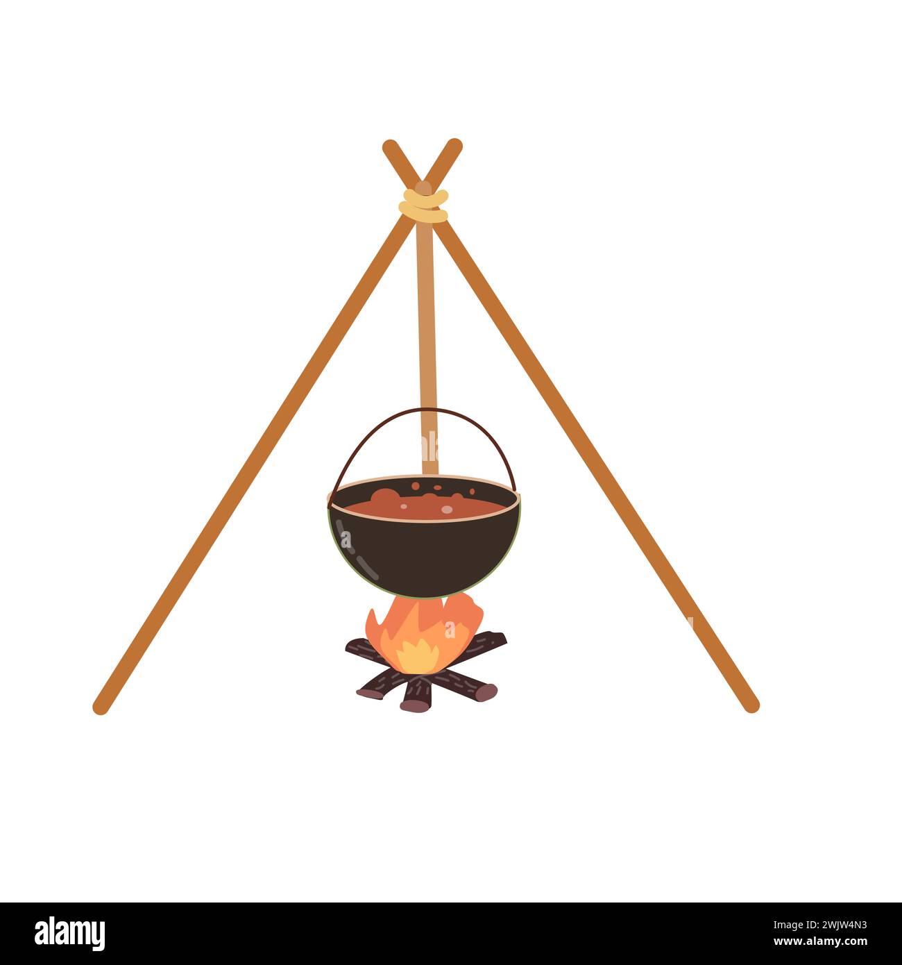 hiking pan or pot on fire icon illustration for adventure design. Vector illustration can used for camping travel card, banner, postcard, poster.  Stock Vector
