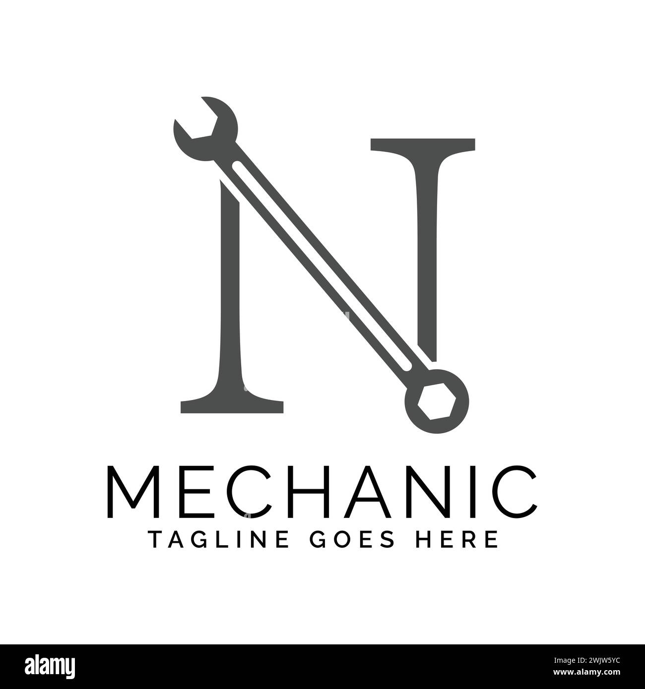 letter N logo with wrench. Alphabet N Spanner logo design Stock Vector