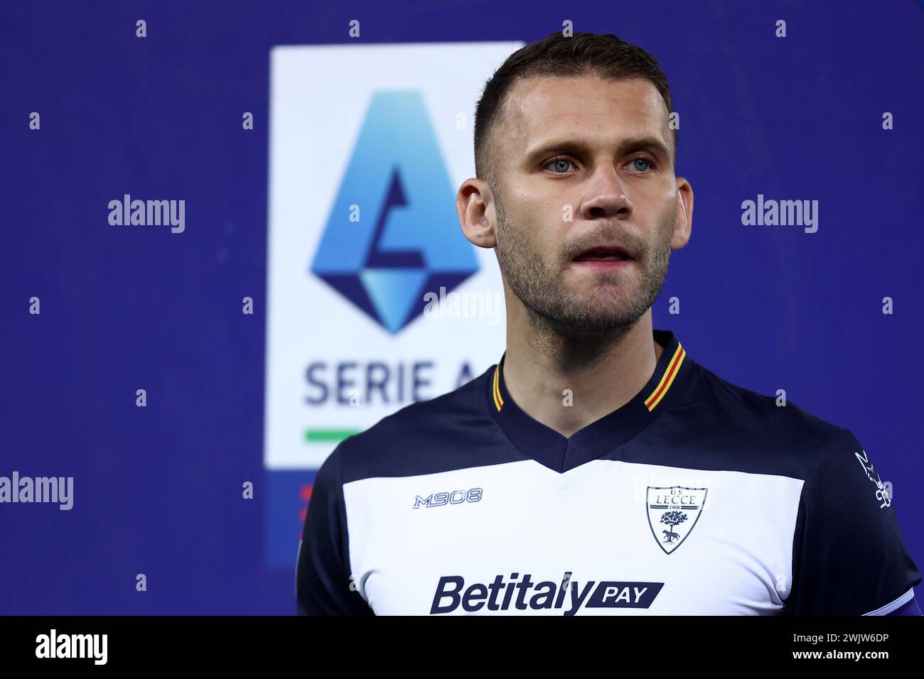 Torino, Italy. 16th Feb, 2024. Alexis Blin of Us Lecce looks on during the Serie A football match beetween Torino Fc and Us Lecce at Stadio Olimpico on February 16 2023 in Turin, Italy . Credit: Marco Canoniero/Alamy Live News Stock Photo