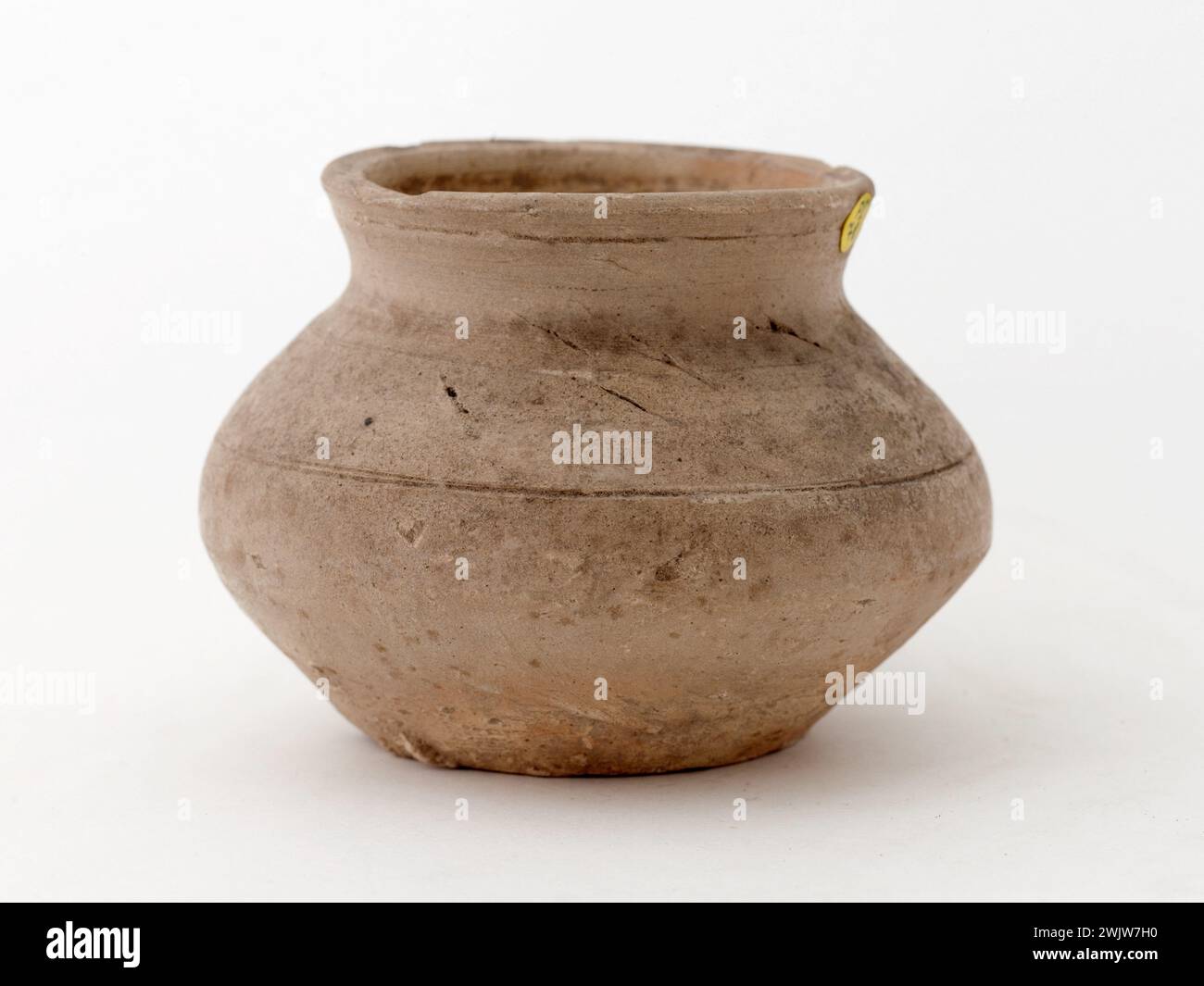 Glubular pot with high flared collar 